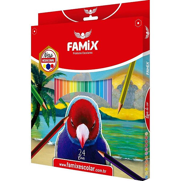 Lapis de cor sextavado 24 cores - famix (pct.c/06)