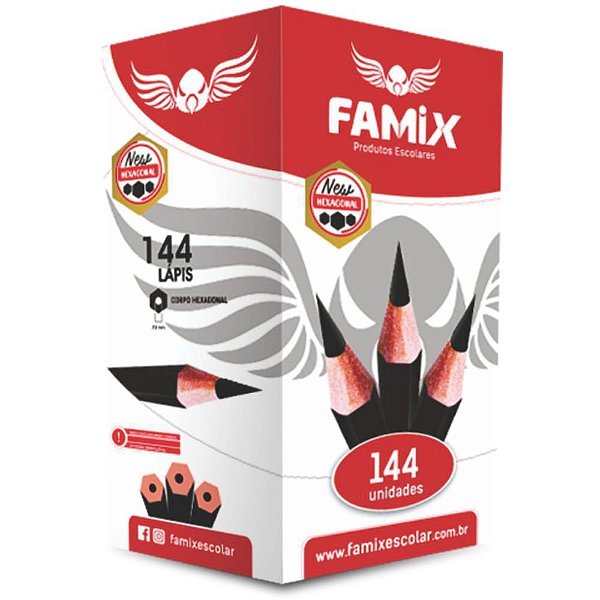 Lapis preto sextavado hb grosa - famix (cx.c/144)