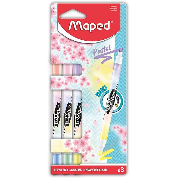 Caneta marca texto fluo duo pastel formato caneta - maped (cx.c/03)