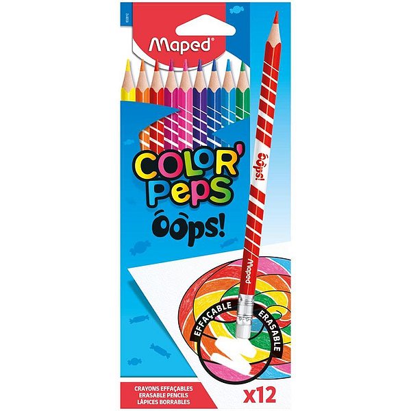 Lapis de cor triangular color peps apagavel 12cores - maped (estojo)