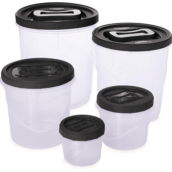 Pote plastico clic conj. 5 potes rosca - plasutil (kit)