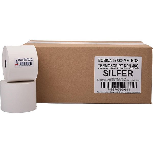 Bobina termica relogio ponto 57mmx80m branca 48g. - silfer (cx.c/16)