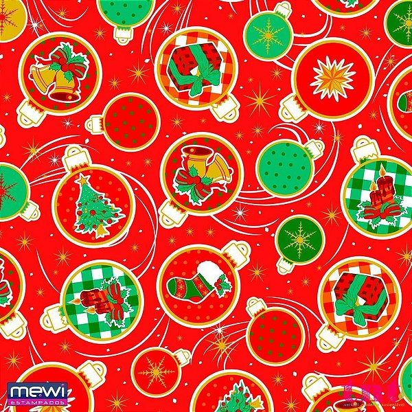 Tnt estampado 1,40m 40g natal bolas natalinas vermelho - mewi (bo-25mts)