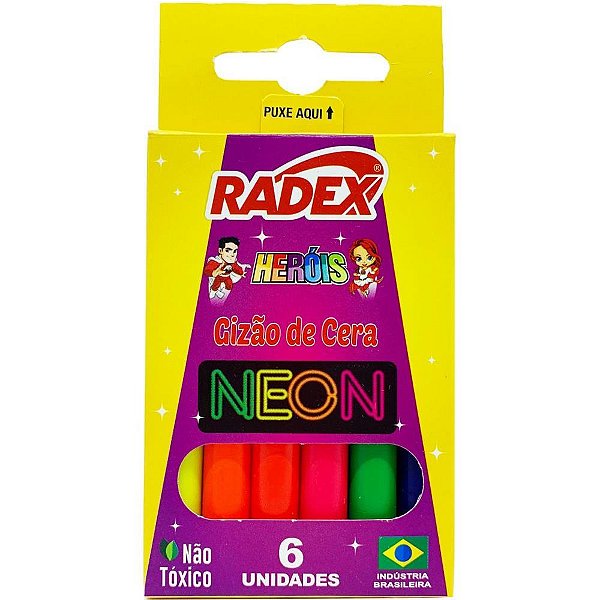 Giz de cera jumbo 06 cores neon - radex (pct.c/12)