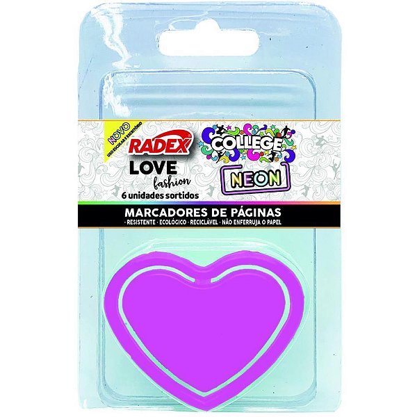 Clipe colorido marcador pag. love neon c/6un. - radex (blister)