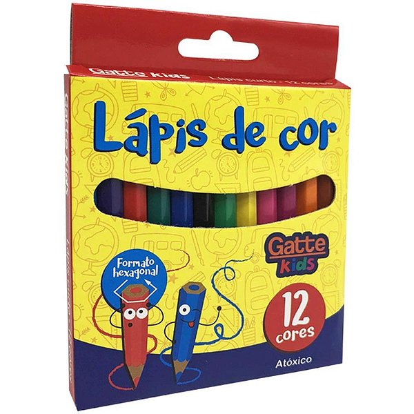 Lapis de cor sextavado 12 cores curto - make+ (pct.c/12)