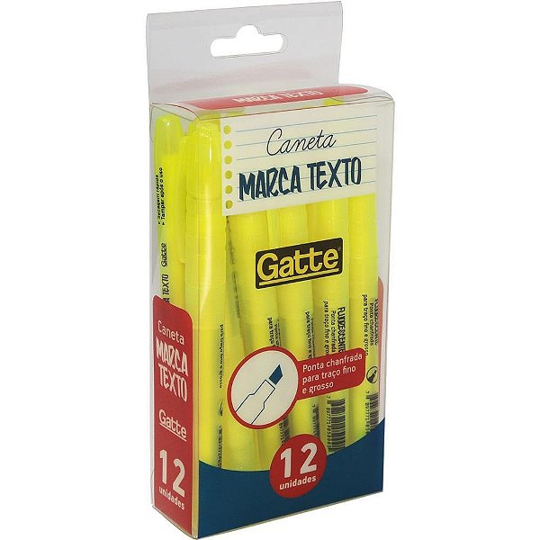 Caneta marca texto gatte amarela 4mm - make+ (cx.c/12)