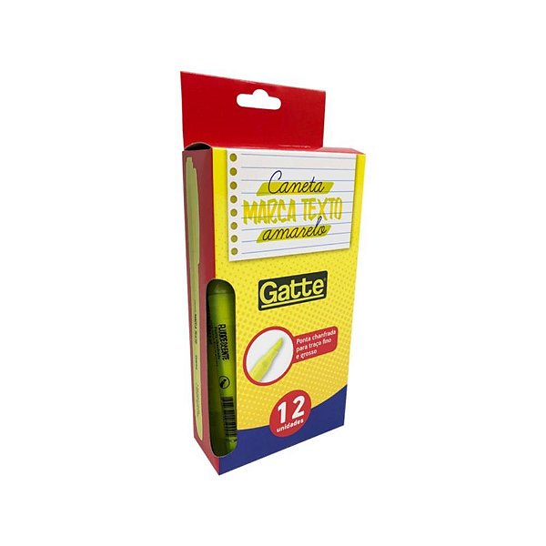 Caneta marca texto gatte amarela 4mm - make+ (cx.c/12)