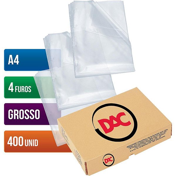 Envelope plastico a4 4furos grosso 0,15mm - dac (cx.c/400)