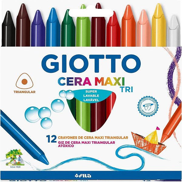 Giz de cera fino giotto maxi 12cores triangular - canson (pct.c/12)