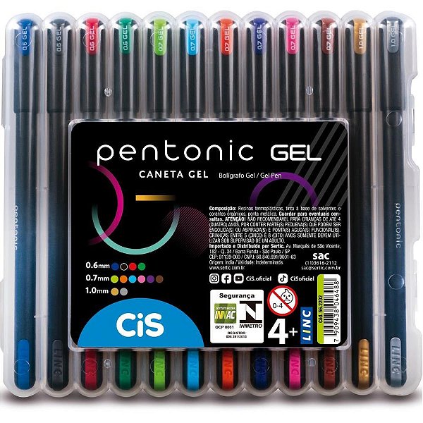 Caneta gel cis pentonic 12 cores - sertic (estojo)