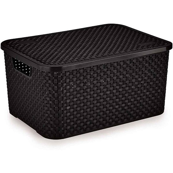 Caixa plastica multiuso rattan c/tampa preto gd 16l. - nitron (unidade)