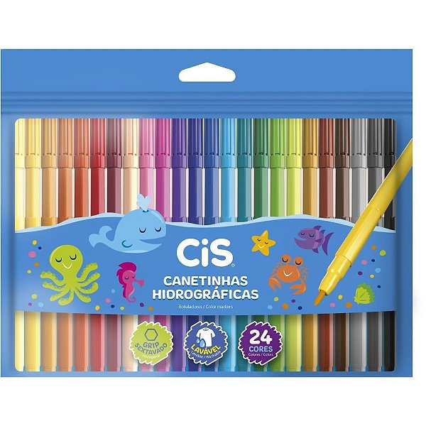 Caneta hidrografica cis lavavel 24 cores - sertic (cx.c/10)