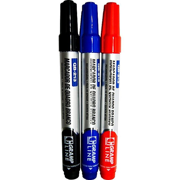 Pincel quadro branco qb213 recarregavel c/03 cores - gramp line (bl.c/03)