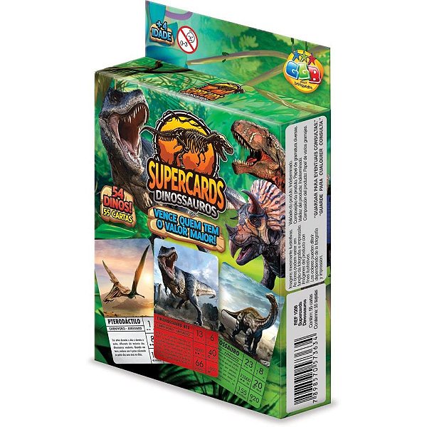 Jogo de cartas supercards dinossauros 55cts - ggb plast (unidade)