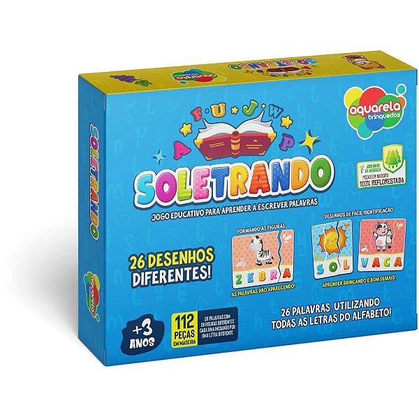 Brinquedo pedagogico madeira soletrando 112pcs - aquarela brinquedos (unidade)
