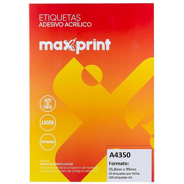 Etiqueta a4 a4350 100fls 55,8x99,00 mm - maxprint (cx.c/1000)