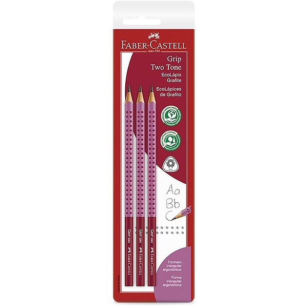 Lapis preto triangular grip 2001 two tone rosa - faber-castell (bl.c/03)