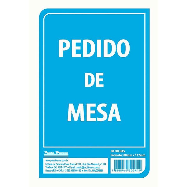 Impresso talao de pedido mesa 50fls 80x117mm - pauta branca (pct.c/20)