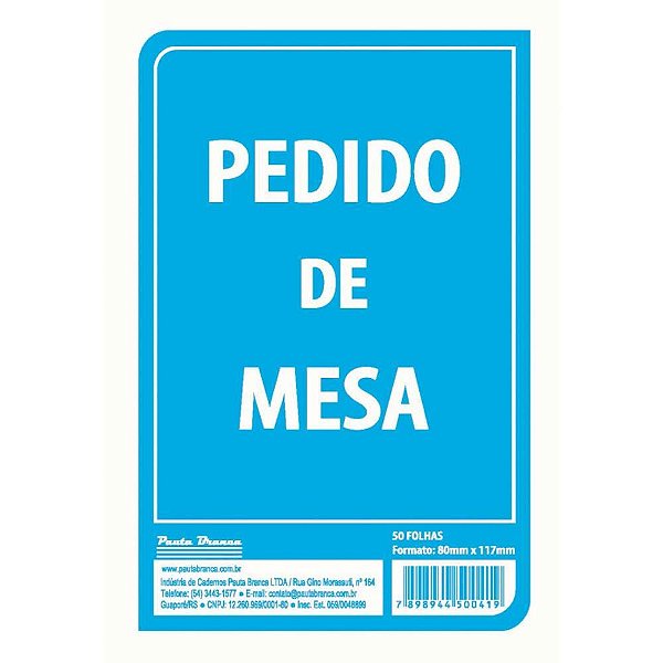 Impresso talao de pedido mesa 50fls 80x117mm - pauta (pct.c/20)