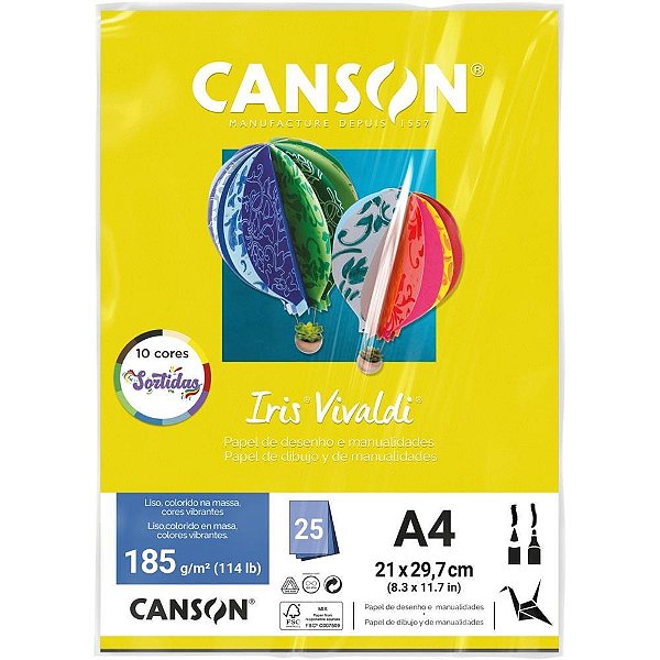 Papel a4 color iris vivaldi 10cores sort 185g - canson (pct.c/25)