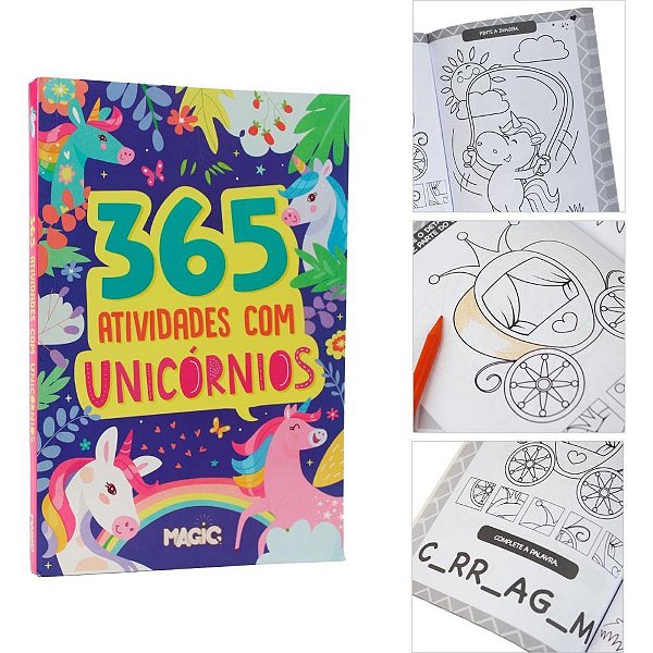 Livro infantil colorir 365 atividades unicornios 288p - magic kids (unidade)