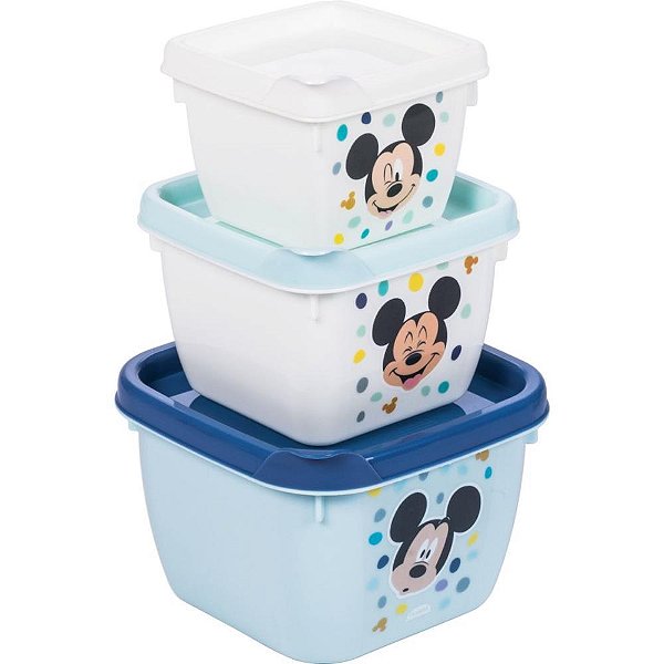 Pote plastico mickey conj 3 potes conect qd - plasutil (kit)