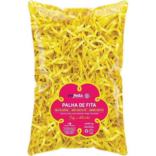 Palha para decoracao bopp amarelo 50g - emfesta (pacote)