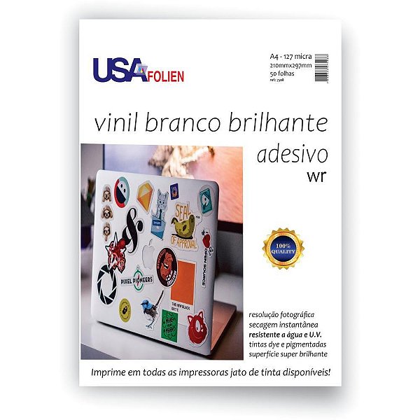 Papel fotografico inkjet a4 vinil adesivo branco - usa folien (pct.c/50)