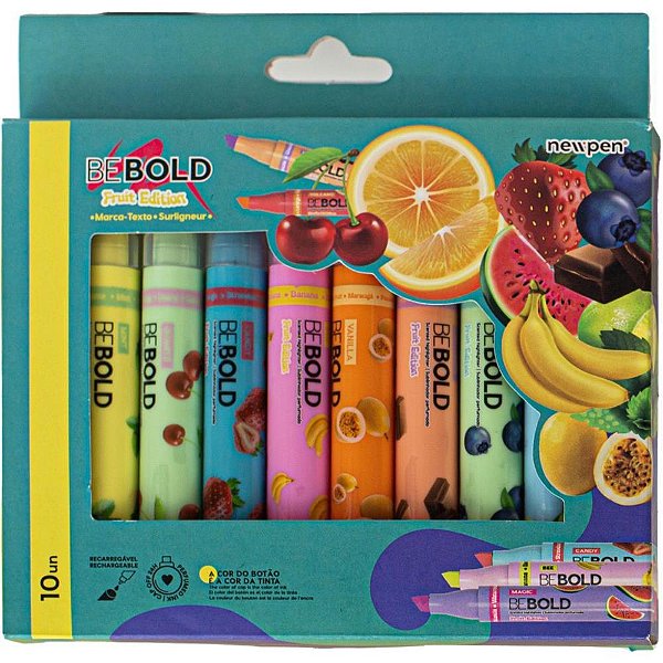 Caneta marca texto bebold fruits c/10 cheirinhos - newpen (estojo)