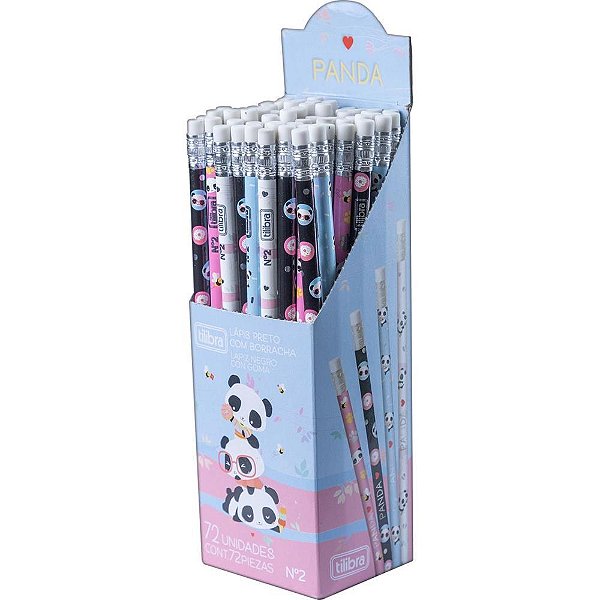 Lapis preto redondo panda c/borracha (s) - tilibra (cx.c/72)