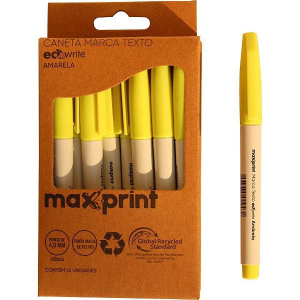 Caneta marca texto ecowrite  amarela - maxprint (cx.c/12)