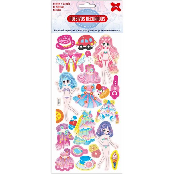 Adesivos decorados 10x24cm. princesa cartela sort - make+ (pct.c/24)