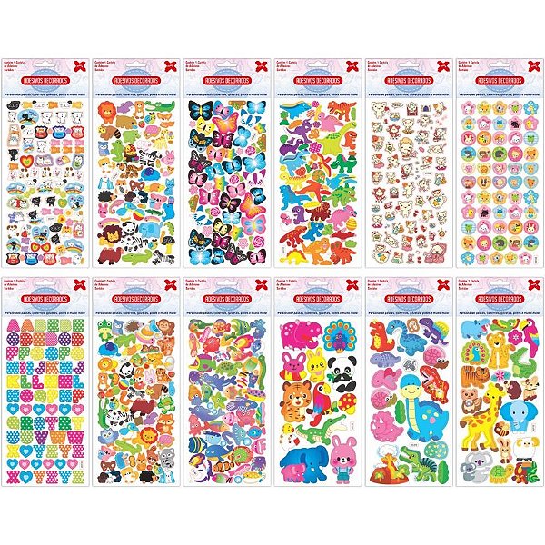 Adesivos decorados 10x24cm. animais cartela sort. - make+ (pct.c/24)