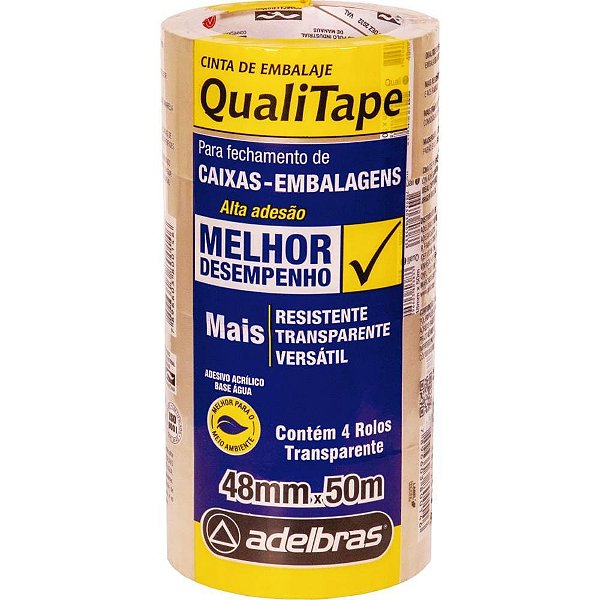 Fita para empacotamento qualitape 48mm x 50m transp. - adelbras (pct.c/04)