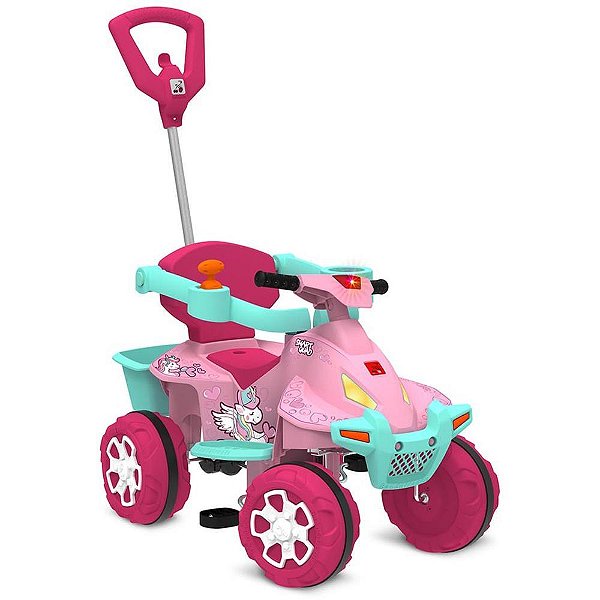 Veiculo para bebe smart quad rosa passeio/pedal - bandeirante (unidade)