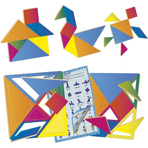 Brinquedo pedagogico madeira tangram 14 pecas 65 figurinhas - brinc. de crianca (unidade)