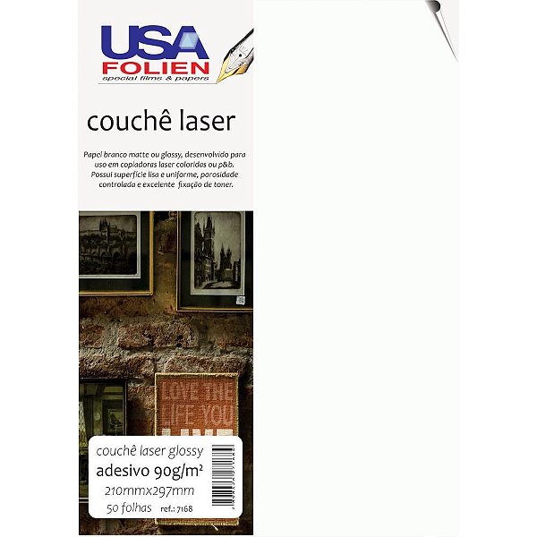 Papel a4 couche laser glossy adesivo 90g - usa folien (pct.c/50)