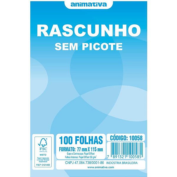 Bloco para rascunho sem picote 80x115 100fls. - animativa (pct.c/20)