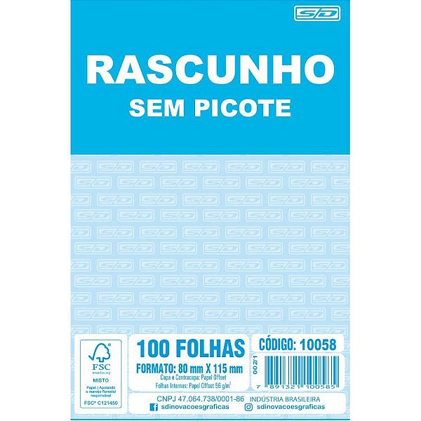 Bloco para rascunho sem picote 80x115 100fls. - animativa (pct.c/20)