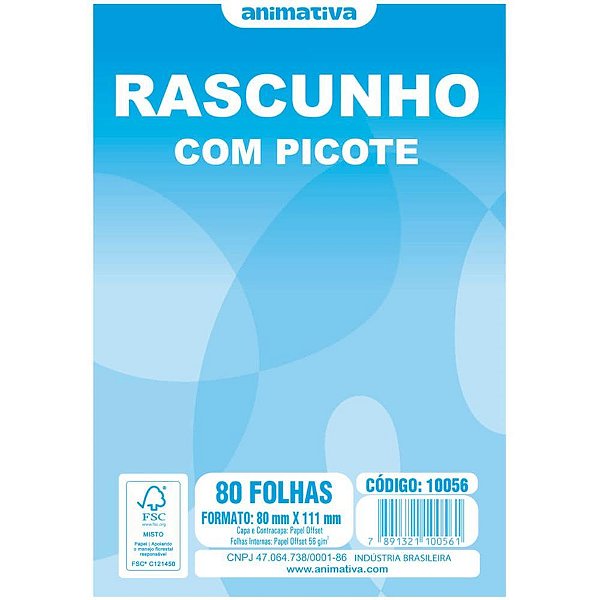 Bloco para rascunho c/picote e grampo 80f.80x11,5 - animativa (pct.c/20)