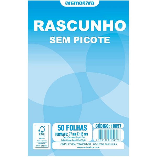Bloco para rascunho sem picote 80x115 50fls. - animativa (pct.c/40)