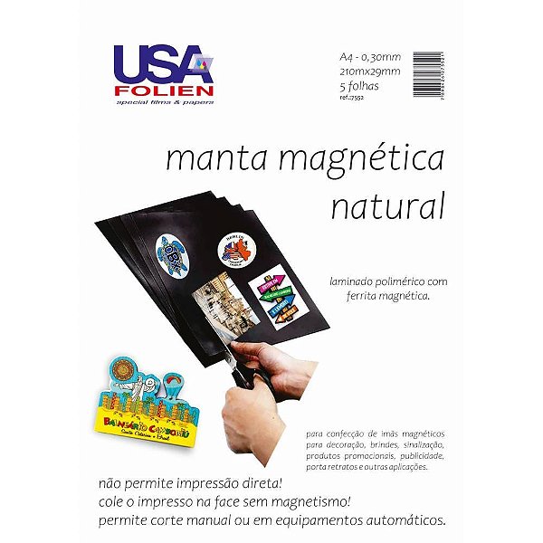 Placa imantada a4 210x297mm 0,30mm s/adesivo - usa folien (pct.c/05)