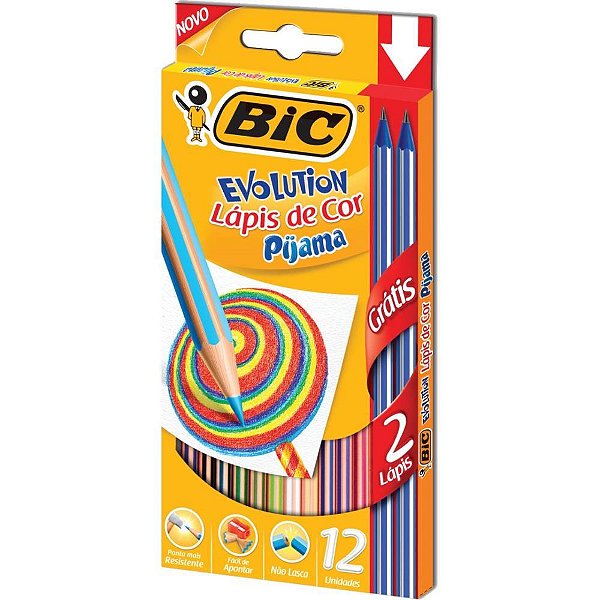 Lapis de cor sextavado evolution pijama 12cores+2lapi - bic (pct.c/06)