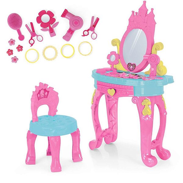 Maquiagem e beleza infantil penteadeira de princesa c/banc - homeplay (unidade)