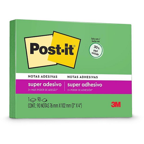 Bloco de recado post-it 657 verde recl. 76x102mm 90fls - 3m (unidade)