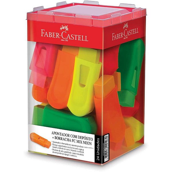 Borracha colorida fc mix neon c/apontador - faber-castell (dp.c/24)
