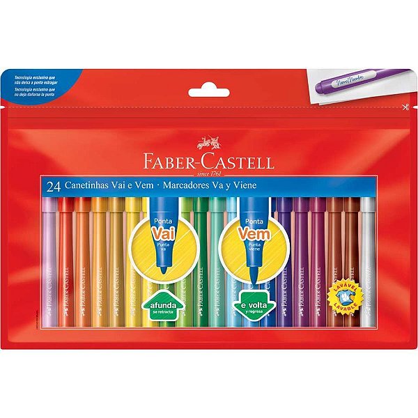 Caneta hidrografica vai e vem 24 cores - faber-castell (pct.c/03)