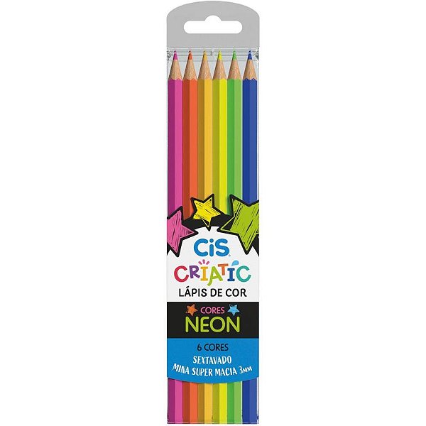 Lapis de cor sextavado cis criatic neon 6 cores - sertic (estojo)