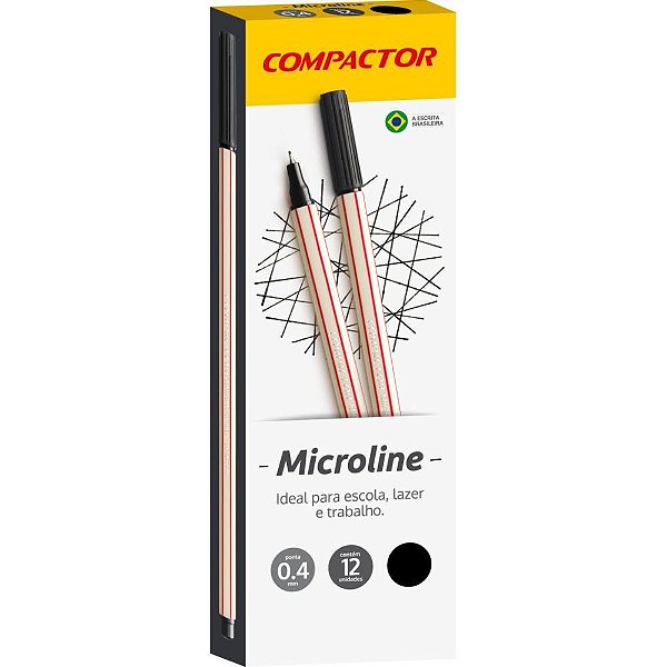 Caneta com ponta porosa microline 0,4mm preta - compactor (cx.c/12)